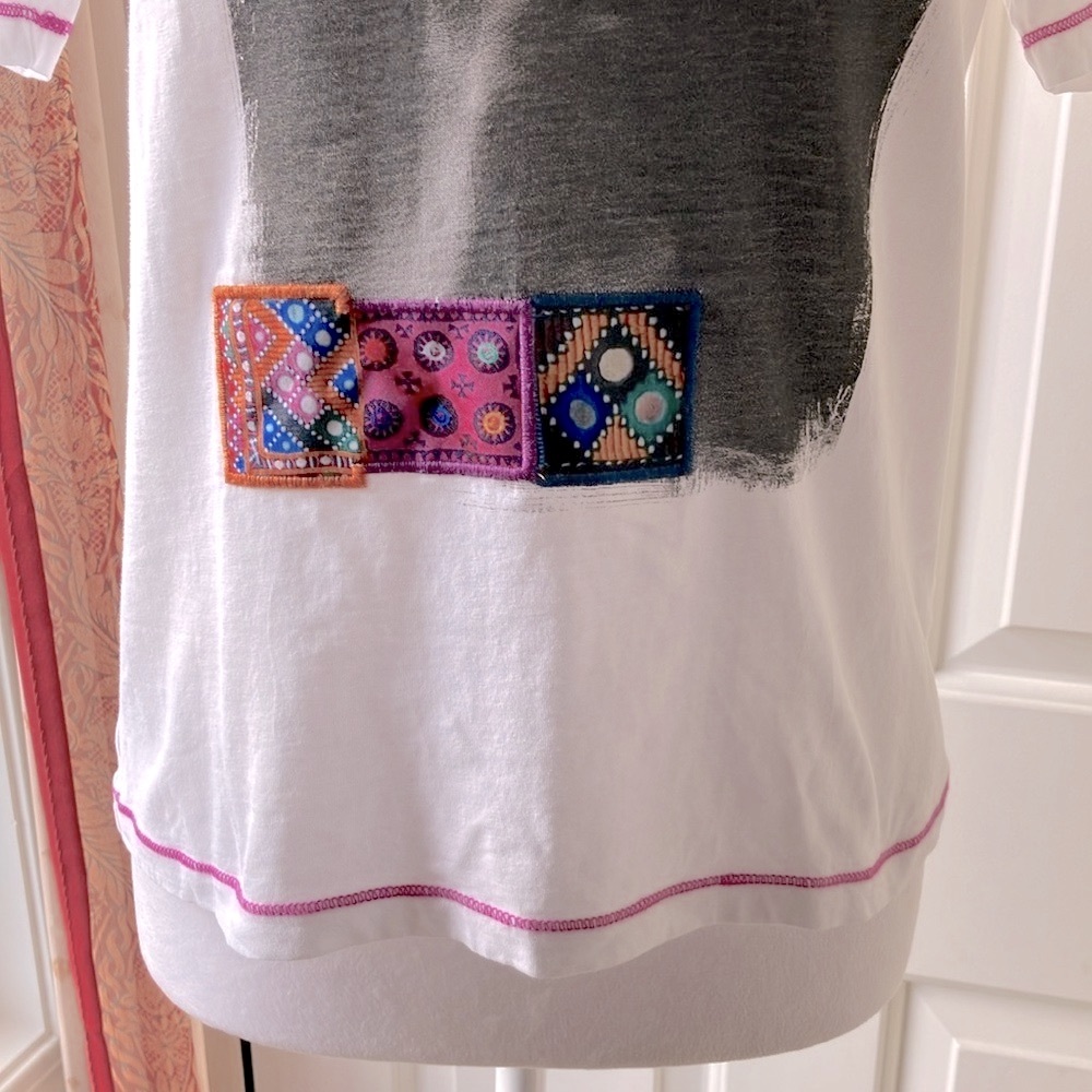 Desigual Arty Backstitching T-Shirt White/Graphic Design Size L - Picture 3 of 8